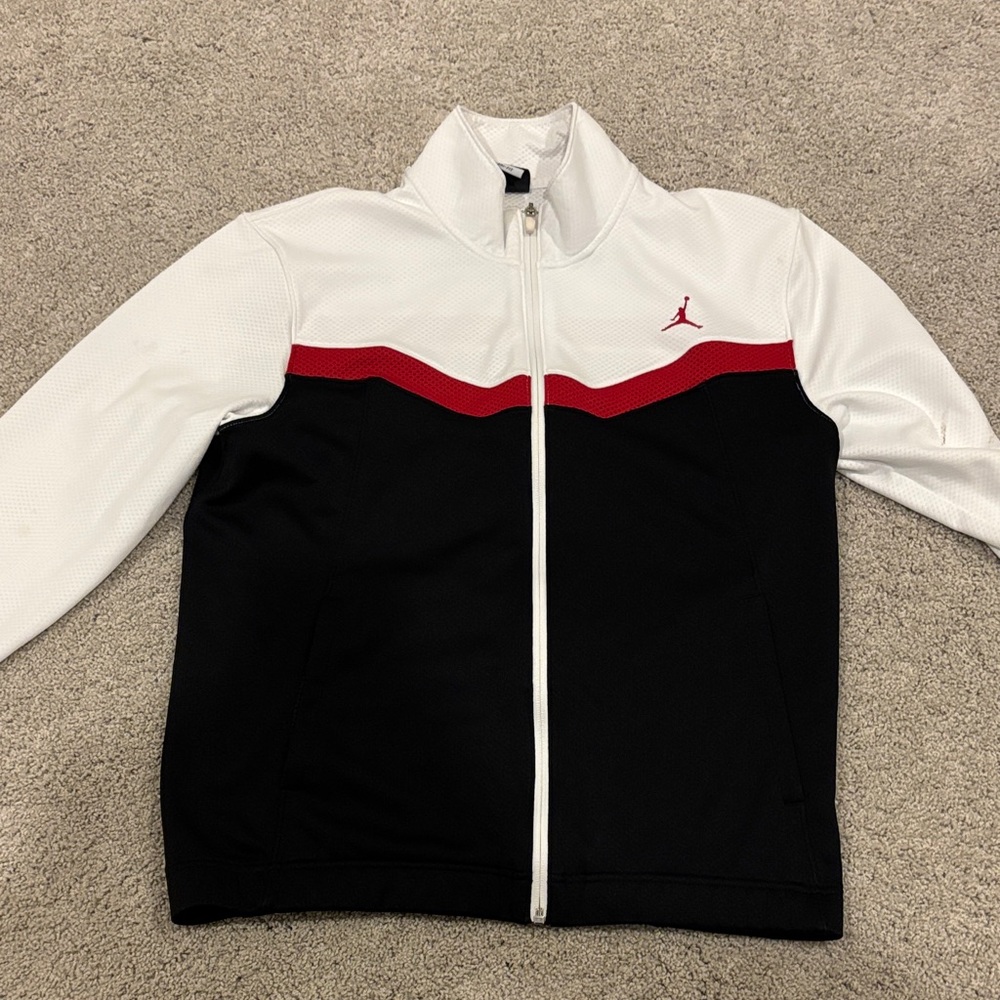 Jordan Black and White Jacket with Red Detail
